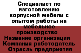 Специалист-по изготовлению корпусной мебели с опытом работы на мебельное производство › Название организации ­ Компания-работодатель › Отрасль предприятия ­ Другое › Минимальный оклад ­ 20 000 - Все города Работа » Вакансии   . Мордовия респ.